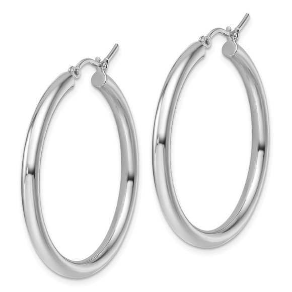 14K White Gold Polished Hoop Earrings - Picture 4 of 4